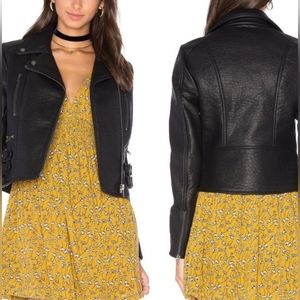 Women's Free People Soho Faux Leather Biker Moto Jacket Black 10
